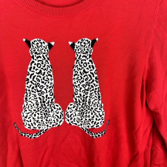 Crown &‎ Ivy Red Wild Cat Sweater Long Sleeve Size Large 100% Cotton - Picture 2 of 4